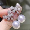 Bow and Pearl Drop Earrings with Sparkling Accents for Women Elegant Fashion Jewelry