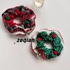 Festive Red Plaid Bell Scrunchie - Retro Korean Hair Tie for Autumn/Winter
