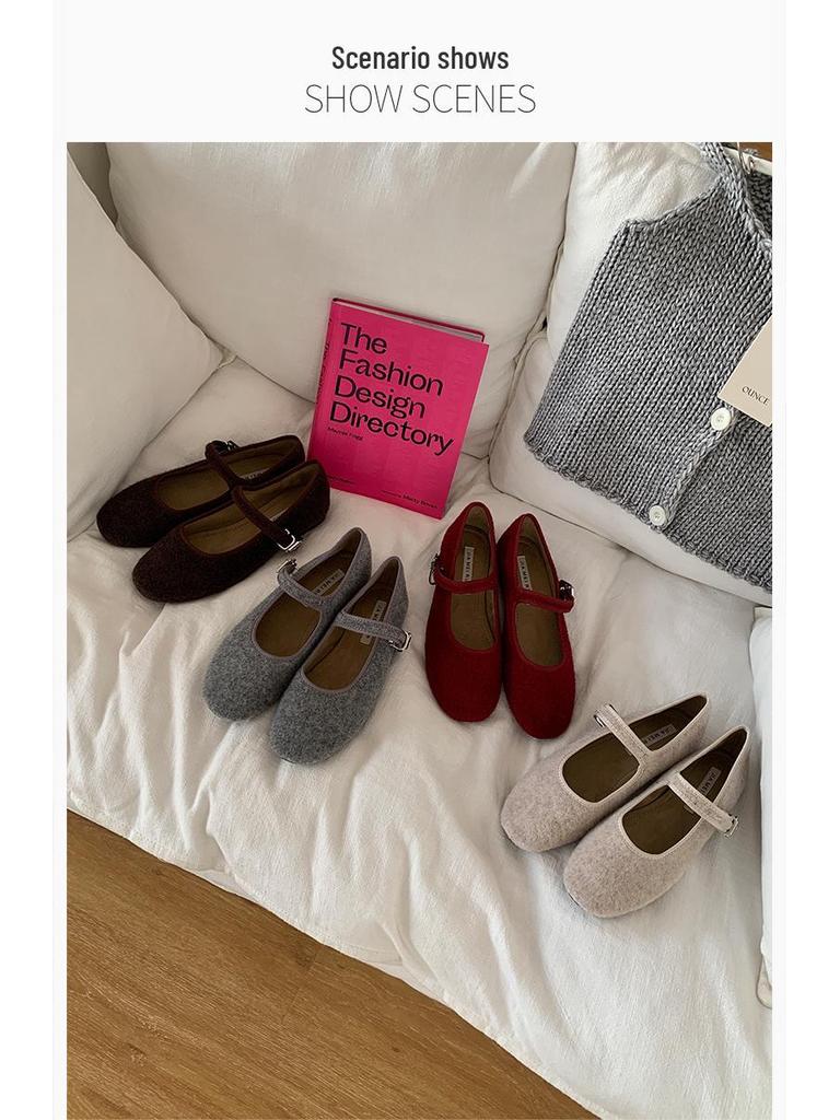 Jiayuanxi Women's Fleece-Lined Round Toe Mary Jane Flats for Autumn/Winter