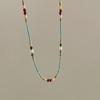 Retro Ethnic Style Colored Natural Stone Beaded Necklace Women'S Light Luxury High Sense Elegant Versatile Neck Chain Collarbone Chain