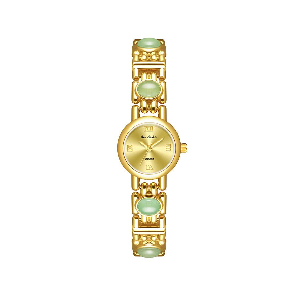 W162 Zegarek damski casualowy i modny elegancki szmaragdowy lekki luksusowy zegarek z łańcuszkiem z kamieni prosty zegarek prezent, zegarki dla kobiety
