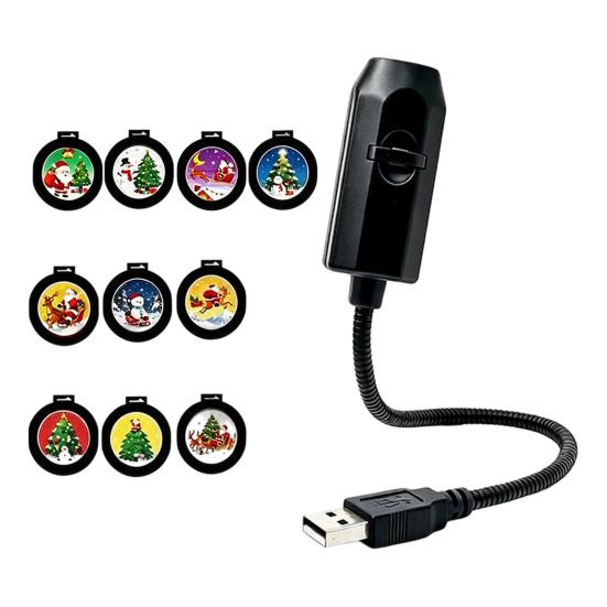 Holiday Projector Lights USB Light for Christmas, Flexible Gooseneck Night Lamp with 6/10/15/20 Festive Atmosphere Projection Films, LED Ambient