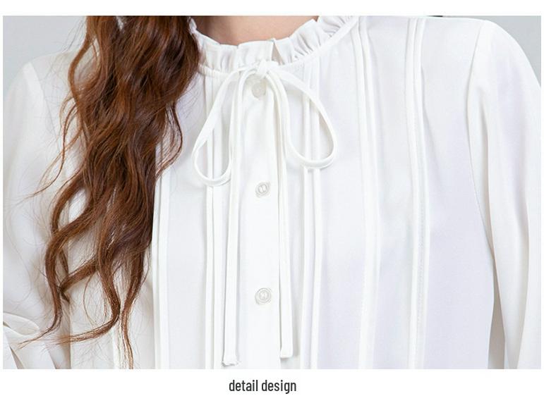 2026 Spring French Style Women's White Ruffle Shirt - Elegant Layered Design