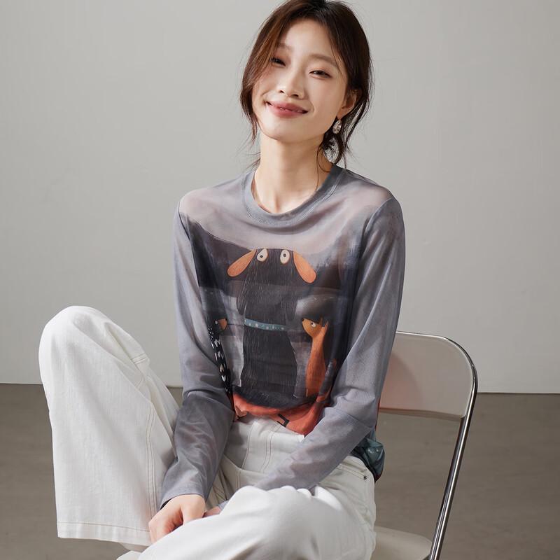 SOFSIL Women s Animal Print Mesh Long Sleeve T-Shirt L