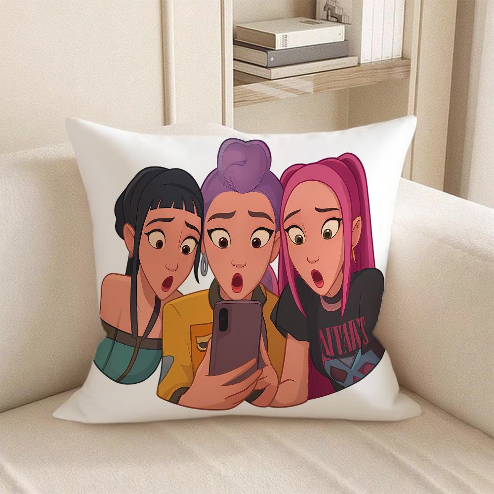 KPop Demon Hunters Super cute cartoon girl on pillowcase: diverse expressions and shapes, fashionable home decoration