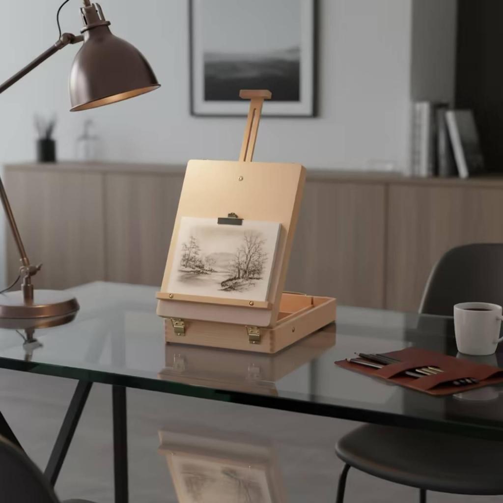 Tabletop Easel with Art Storage Box Wooden Sketchbox Sturdy for Studio