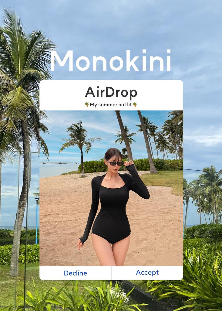 American Retro New Long-sleeved One-piece Swimsuit Spice Girl Slim and Thin Pure Desire Wind Vacation Snorkeling Swimsuit Hot Spring