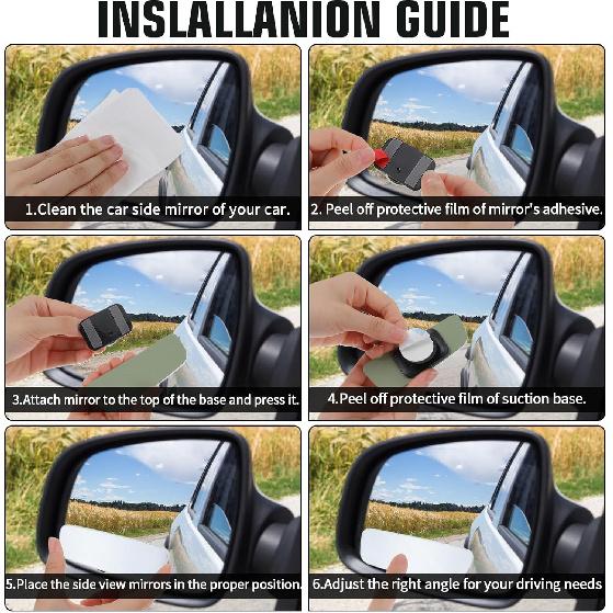 2 Pcs Frameless Blind Spot Mirrors for car, Universal Rear, Wide Angle Blind Spot Eliminator with Box Packaging, Glass Convex Rear View Mirrors for