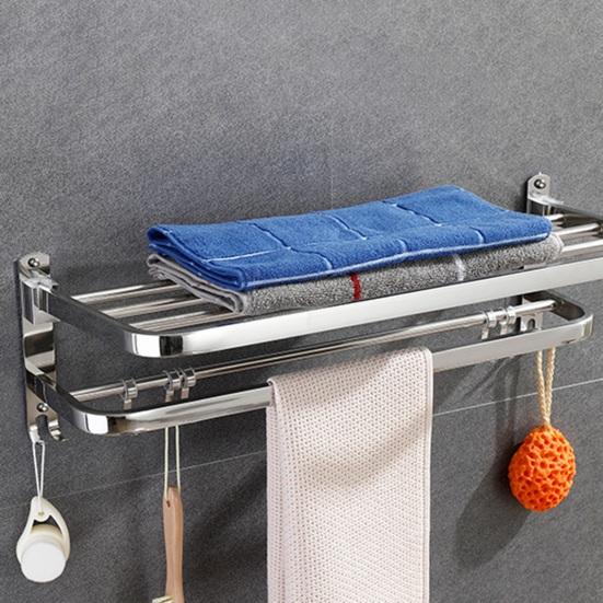 Towel Rack Foldable Towel Shelf with Movable Hooks Rustproof Wall