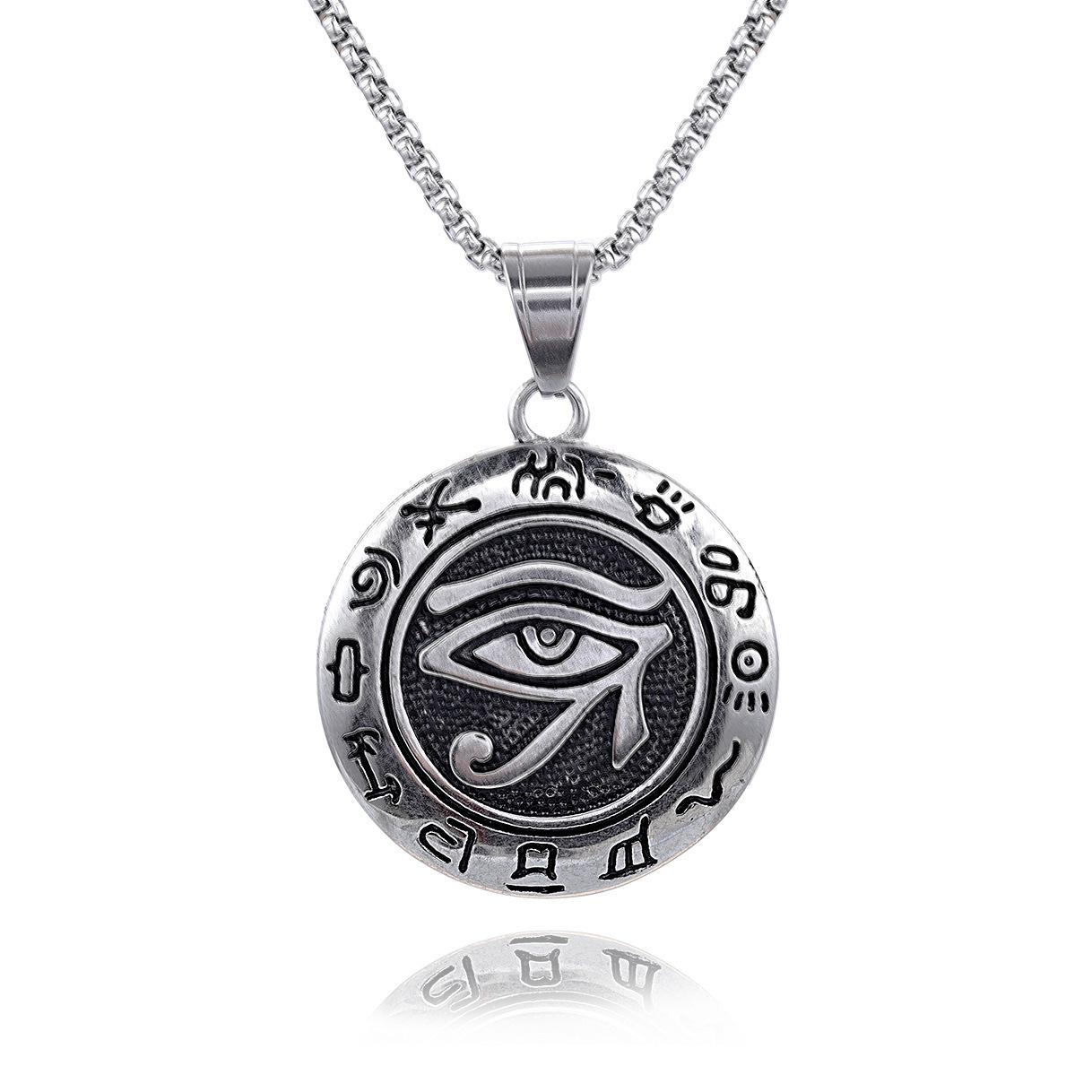 European and American popular mysterious Egyptian rune Eye of Horus titanium steel necklace pendant punk style personality trend pendant