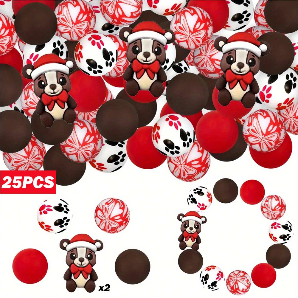25/40PCS Christmas themed silicone bead set, perfect for DIY handmade crafts such as keychains, necklaces, bracelets, etc