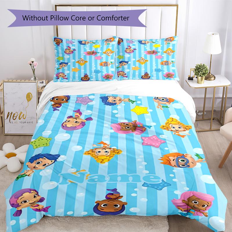 3pcs Custom Name Bubble Guppies Bedding Set Duvet Cover Closure Includes 1 Duvet Cover & 2 Pillowcases, Soft and Comfortable for All Seasons.