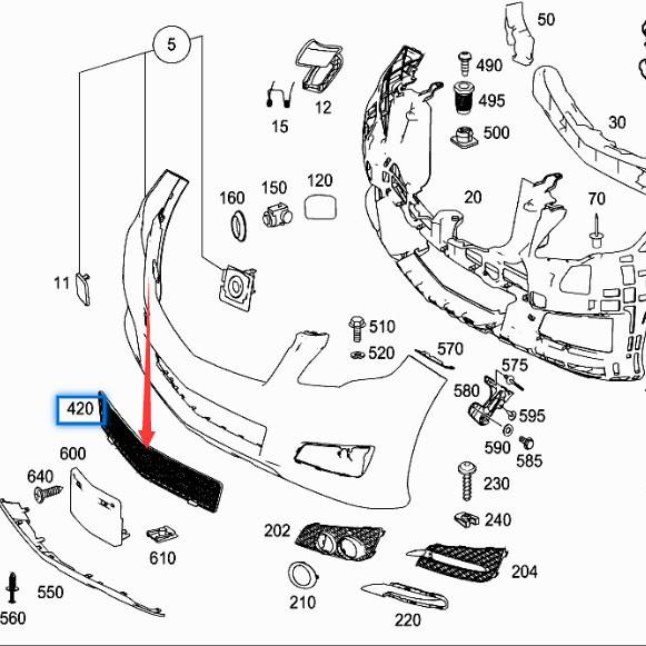 Nedre luftintagsgaller för främre stötfångare till Mercedes-Benz W251 R350