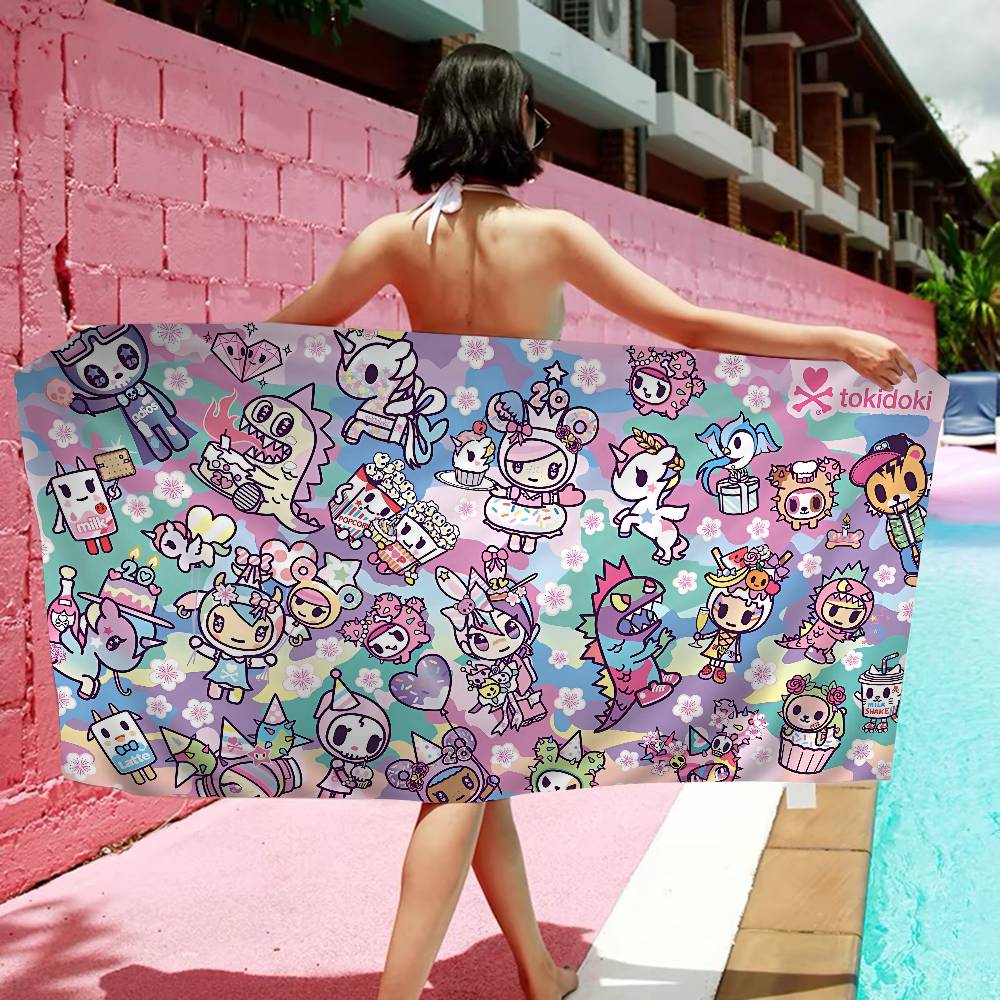 Kawaii T-Tokidoki Anime Beach Towel Colorful Bath Towels For Girl Microfiber Quick Dry Sand Free Beach Yoga Spa Gym Pool
