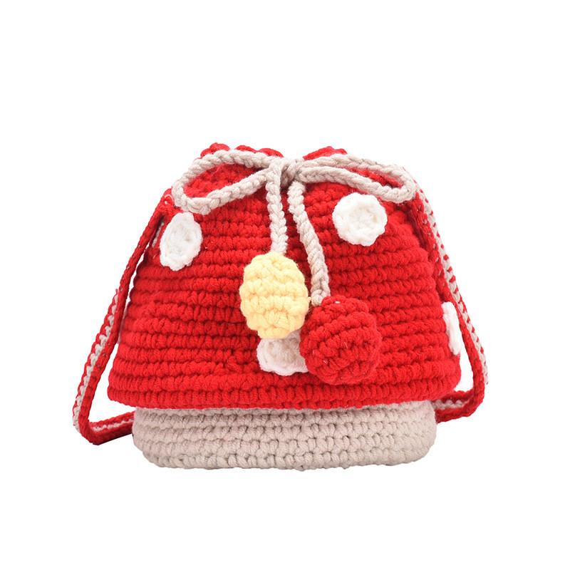 Mushroom Delightful Pattern Knitted Drawstring Bag For Children Unisex And Design Playful