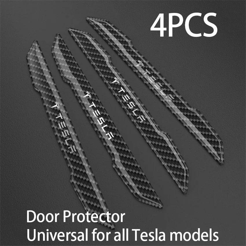 Carbon Fiber Door Handle Protector Cover for Tesla Model 3/Y, Anti-Scratch Sticker Decal, Metal Upgrade Exterior Accessories