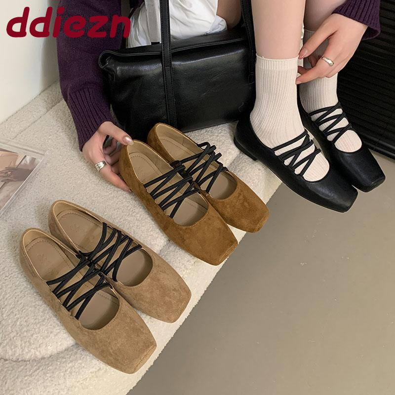 Fashion New Fashion Elastic Band Women Flats Slip On Shoes Casual Female Square Toe Footwear Shallow Ladies Ballet Flats Shoes lady