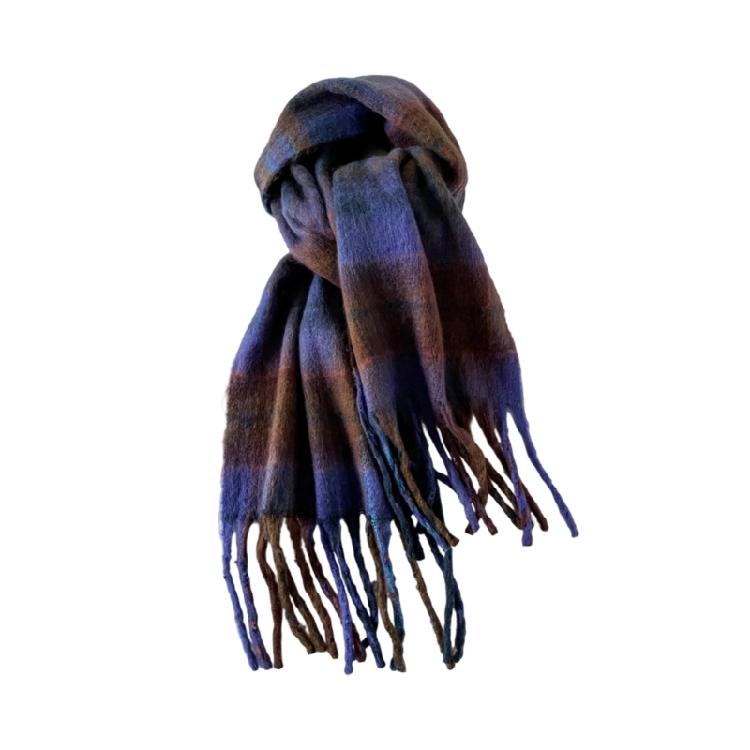 Classical Plaids Pattern Scarf Mohair Blend Long Scarf Warm Comfortable Neckwrap For Daily Outfit Winter Warmth