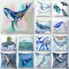 Ocean Whale Oil Painting Series Printed Pattern Cushion Cover Home Living Room Sofa Decoration Square Pillow Cover45x45cm