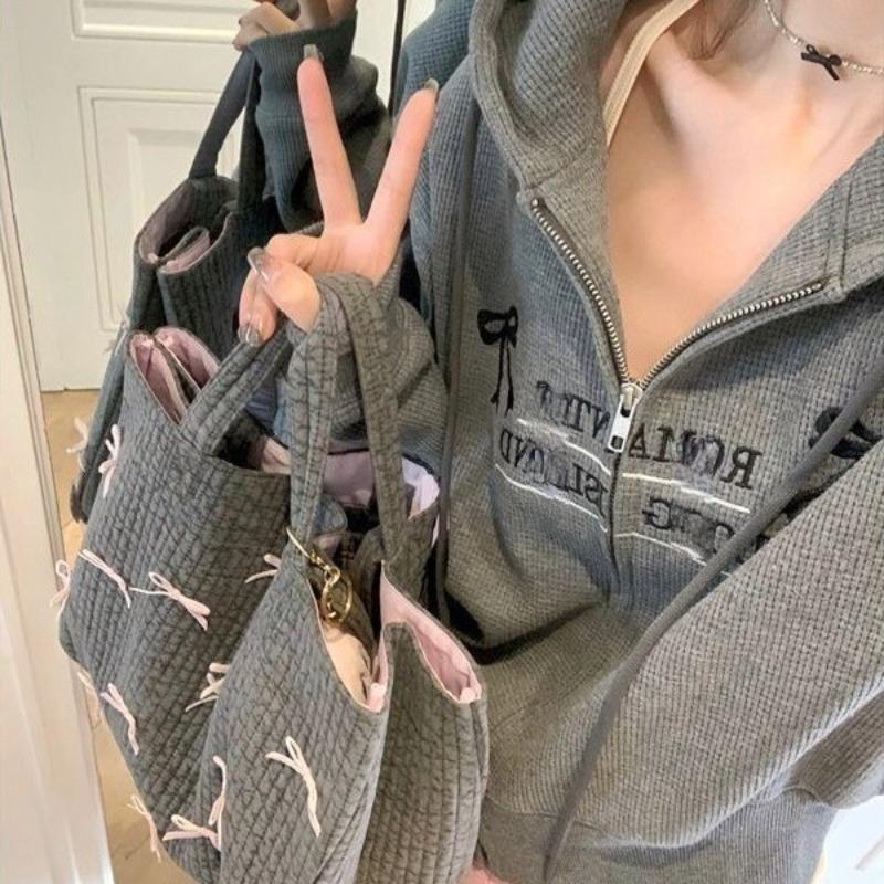 Ballet Sweet Bow Cute Vertical Pattern Washing Cotton Shop Owner Lazy Versatile Casual Storage Bag