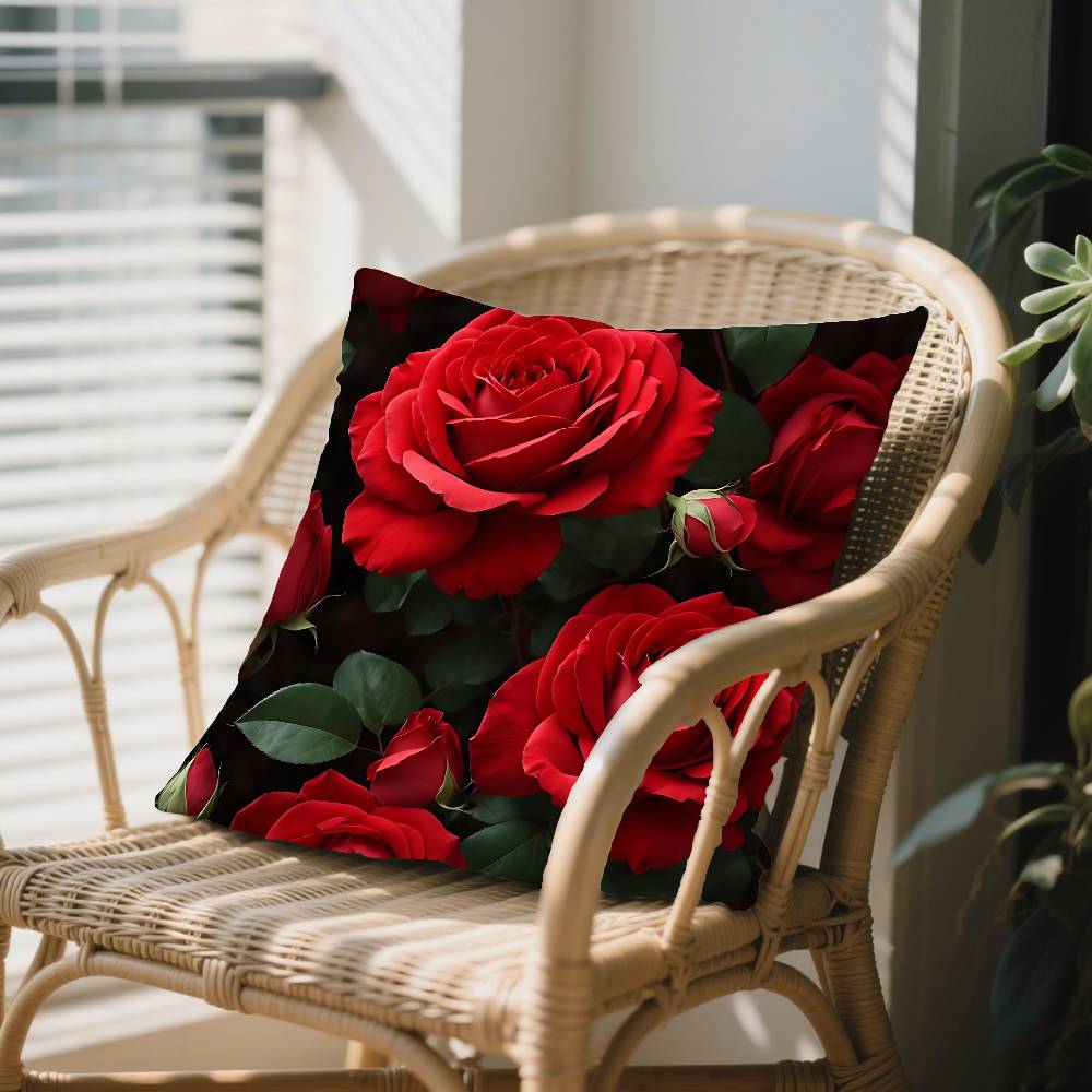 Red Rose Flowers Pillow Case Throw Pillow Cover Nordic Vintage Style Cushion Covers Home Living Room Sofa Couch Seat Decor