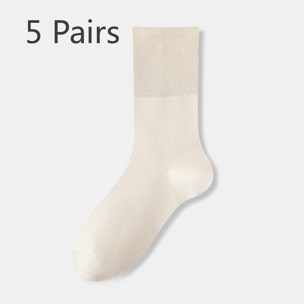 5 Pairs of Women's Spring and Autumn Boneless Antibacterial Mid Calf Elastic Socks