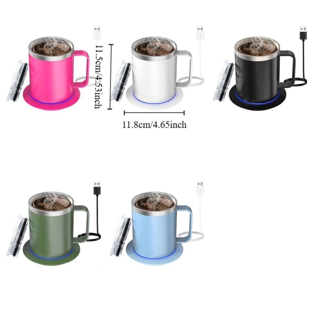 Inteligentní samohřející hrnek na kávu napájený přes USB Dvouvrstvý automaticky hřející hrnek na kávu z nerezové oceli s víčkem