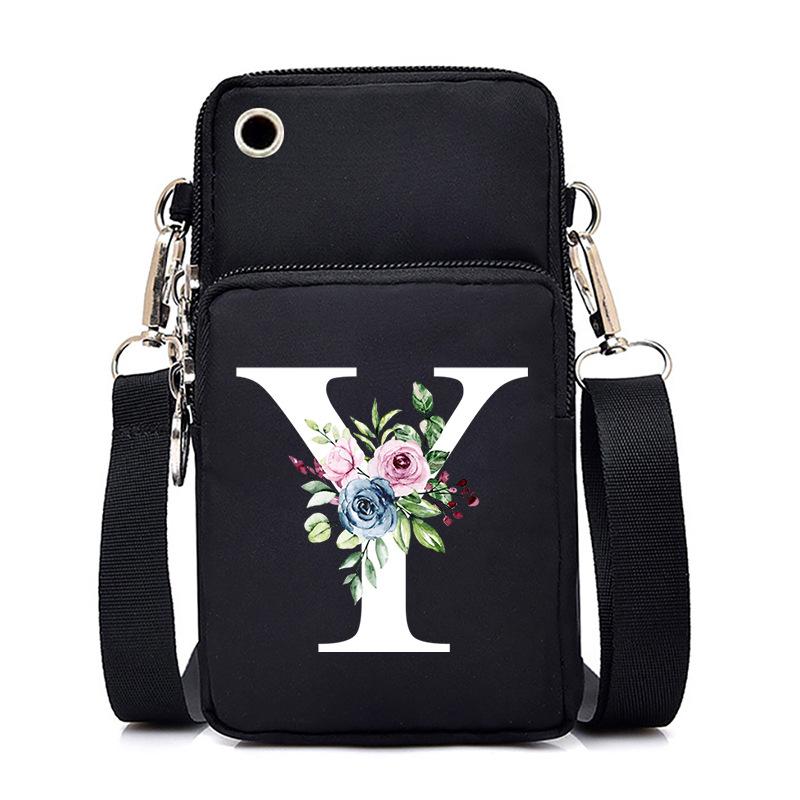 New Letter-printed Black Oblique Span Bag, Mobile Phone Bag, Light To Carry, Vertical Length and Width Change Bag