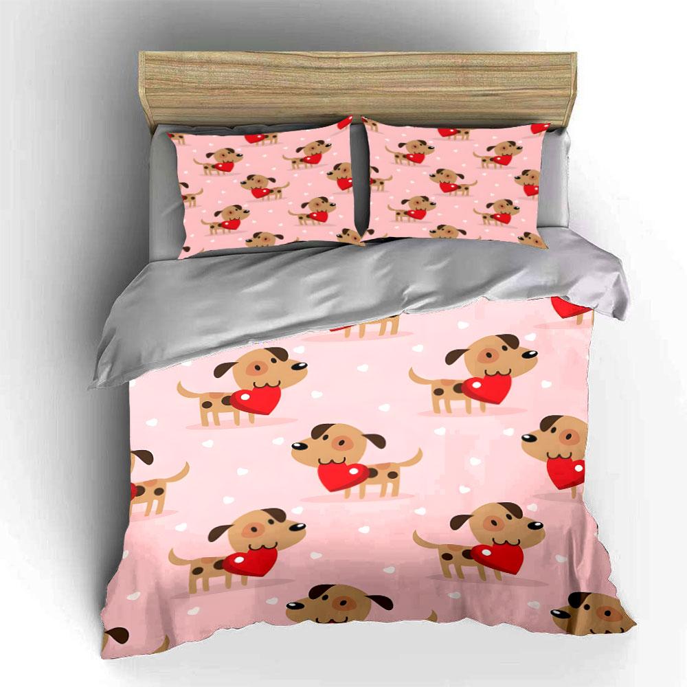 Cartoon Dog Valentine'S Set Multiple Sizes Kid'S And Adults' Bedroom Exquisite 3Pc Bedding Set, Gift
