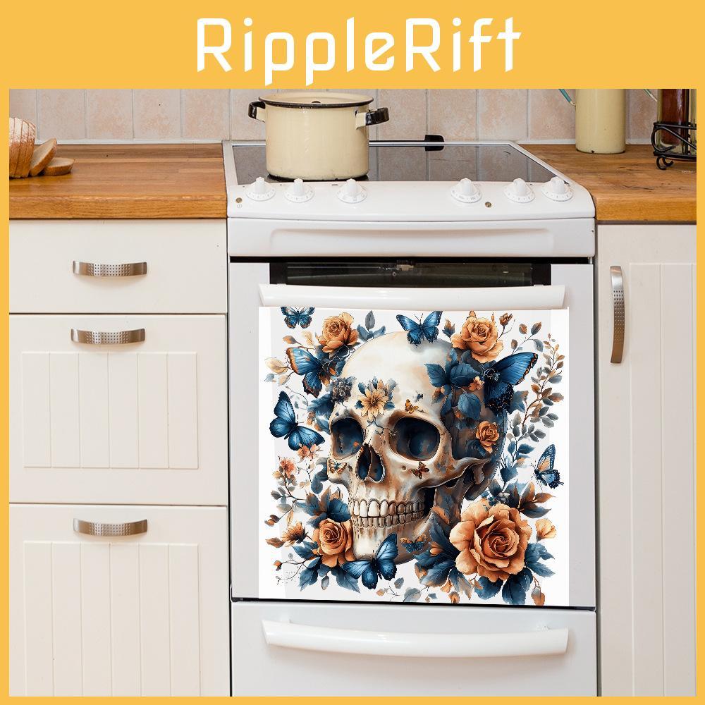 Smiling Skull Halloween With Flower Butterfly Stickers For Lounge Decor Area