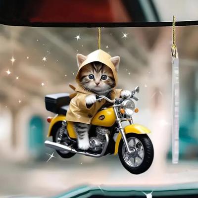 Décoration de rétroviseur de voiture super mignonne à suspendre avec cordon, facile à accrocher, arbre de Noël en forme de chat