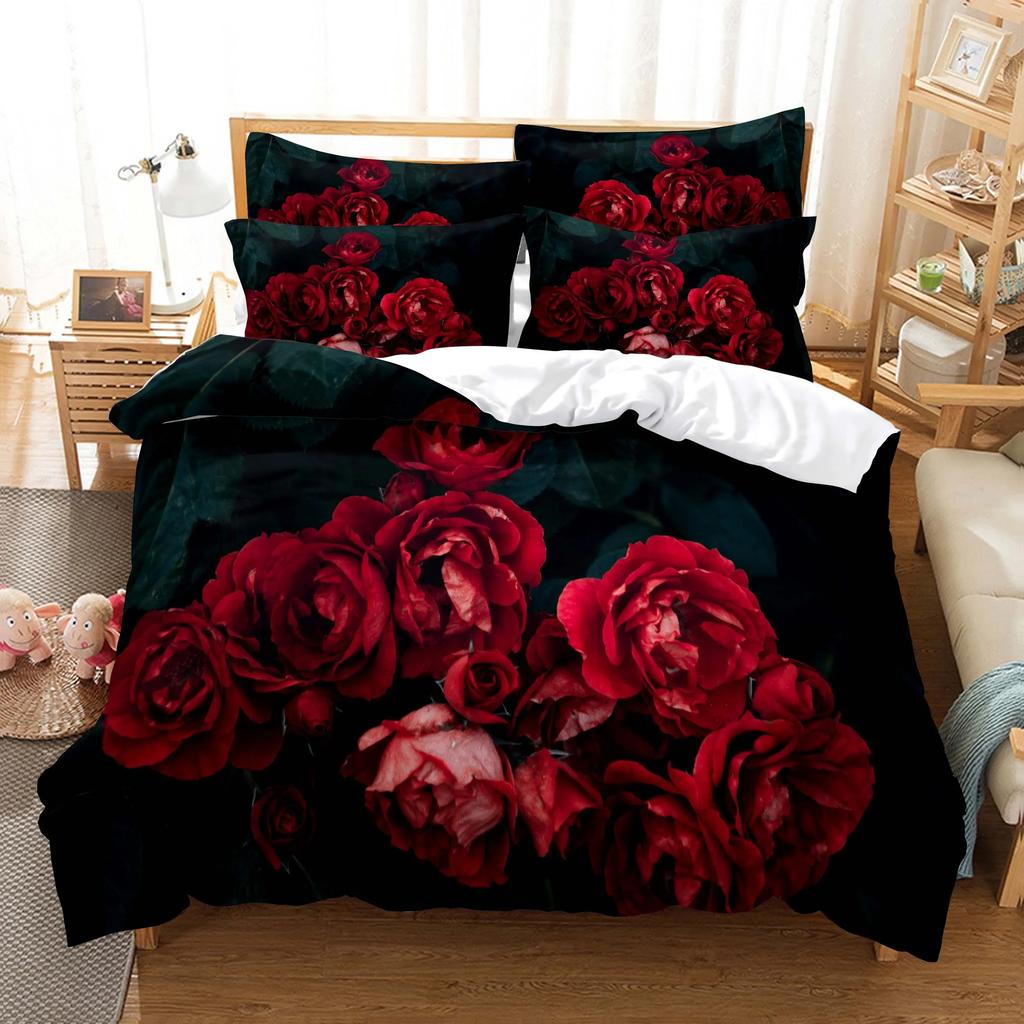 Rote Rose Bettwäsche Set Steppdecke Bettbezug Kissenbezug 3D HD Doppel Full King Queen Twin Einzel 32PCS Polyester Bettdeckenbezug
