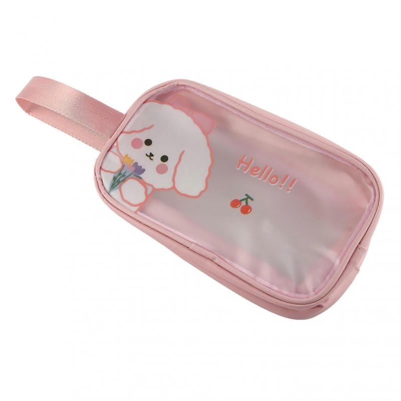 Clear Travel Bag Cherry Puppy Frosted Translucent Waterproof PVC Toiletry Bag Pouch for Washing