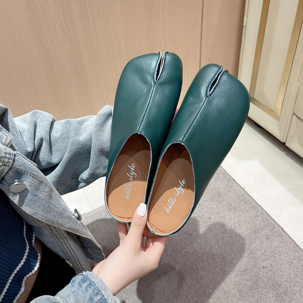 Summer And Autumn New Fashion Trend Split Toe Half-slip Small Leather Shoes Women's Soft Sole Comfortable Wrap-around Slippers