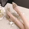 Fashion Pearl Chain Rhinestone Square Buckle High Heels Women's Pointed Toe Shallow Mouth Anti-Slip Wear-Resistant Stiletto Sandals