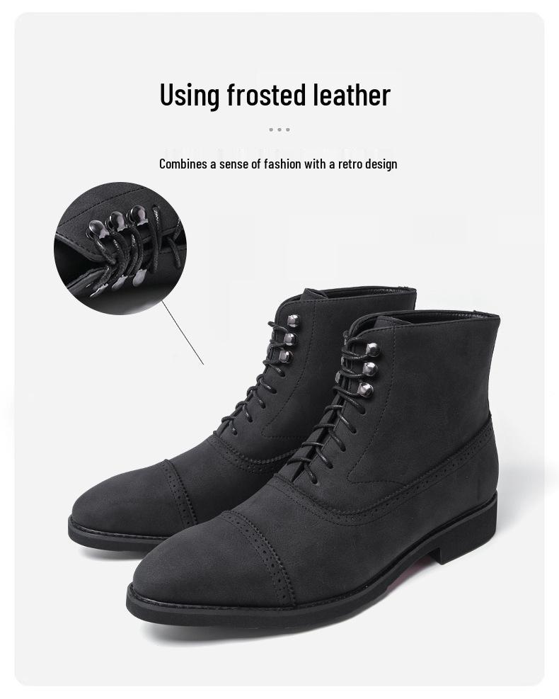 British Style Men's Mid-High Leather Brogue Business Casual Ankle Boots, Fashion Retro Dr. Martens