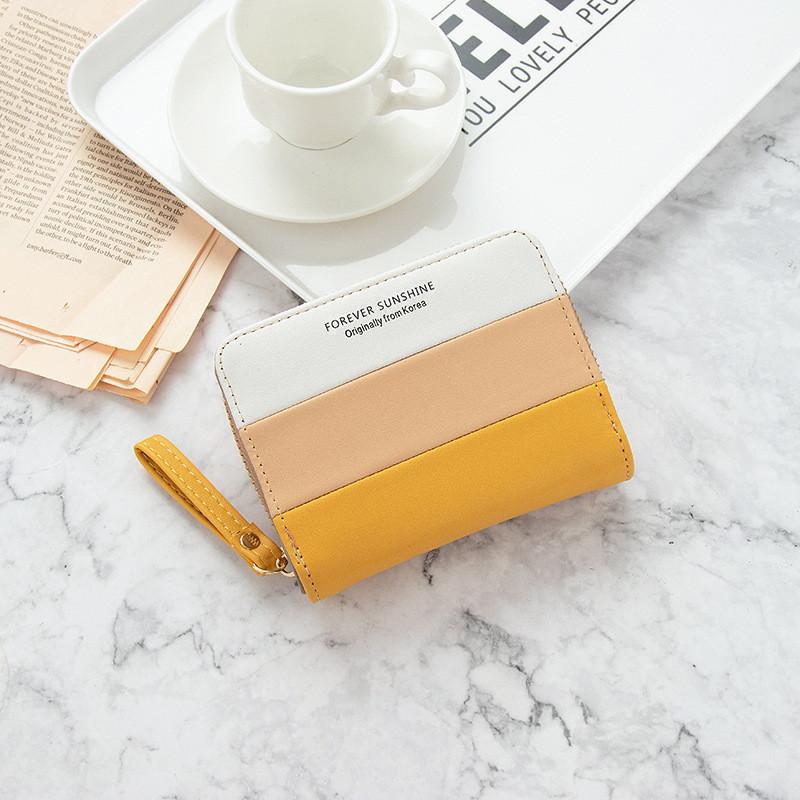 

Urban Simple Style Women s Wallet Short Korean Fresh Stitching Zipper Coin Purse Multi Card Slots Large Capacity Foreign Trade Bag жёлтый