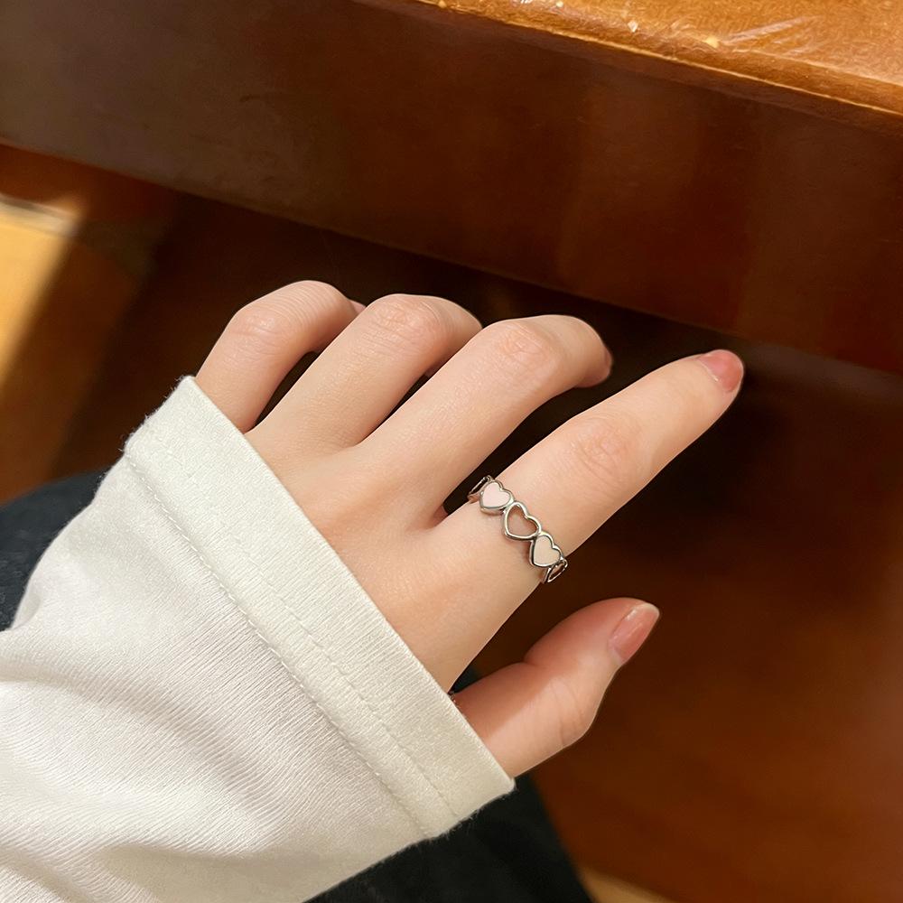 Korean Pink Drip Oil Heart Ring - Women's Fashion Adjustable Open Finger Jewelry