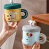 Small Gift with Cover Spoon Ceramic Cup for Girls Couples Home Suit Home Cartoon Mug High Appearance Large Capacity