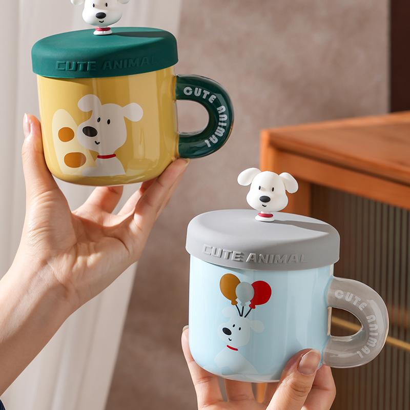 Small Gift with Cover Spoon Ceramic Cup for Girls Couples Home Suit Home Cartoon Mug High Appearance Large Capacity