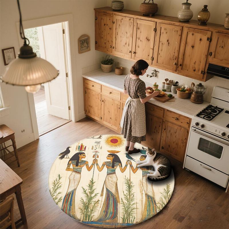 Ancient Egyptian Gods,Round Area Rug,Carpet Rug for Living Room Bedroom Sofa Playroom Decor,Non-slip Floor Mat