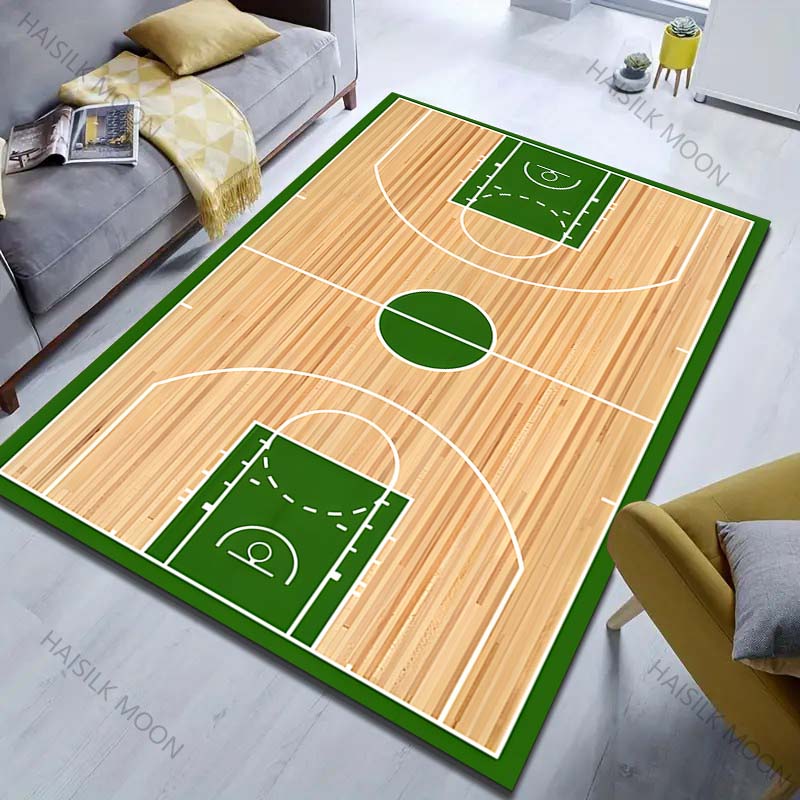 Green Basketball Court Print Carpet for Bedroom Living Room Bedside Sofa Floor Mat Modern Home Decor Area Rug Large Size