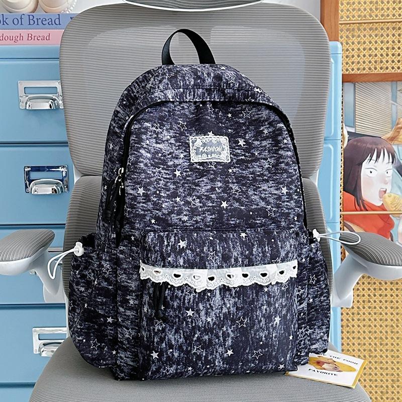 Schoolbag Korean Version Ins Wind Star Backpack Female Student Cute Large Capacity Schoolbag Junior High School Student Leisure Travel Backpack