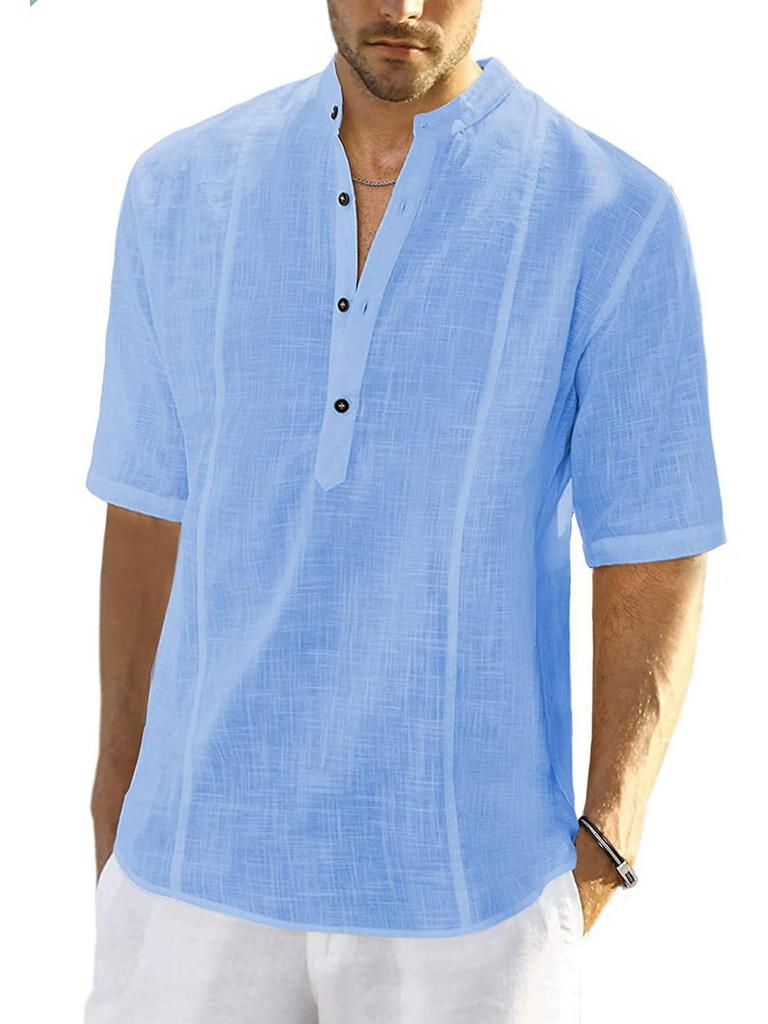 2023 Men's Mid-Sleeve Casual Linen Shirt: Comfortable European & American Style
