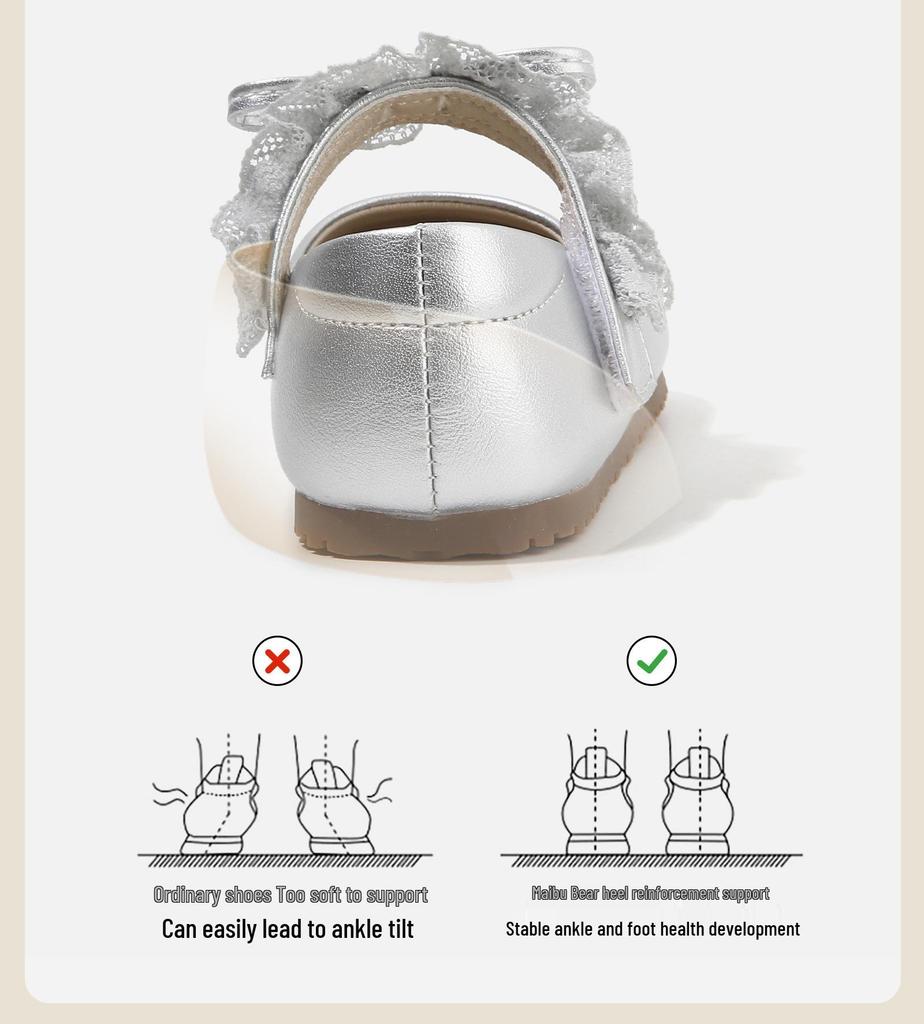 Frühling 2026 Baby-Schuhe zum Laufenlernen mit Spitzenbesatz: Weiches Leder, rutschfeste Sohle für Mädchen