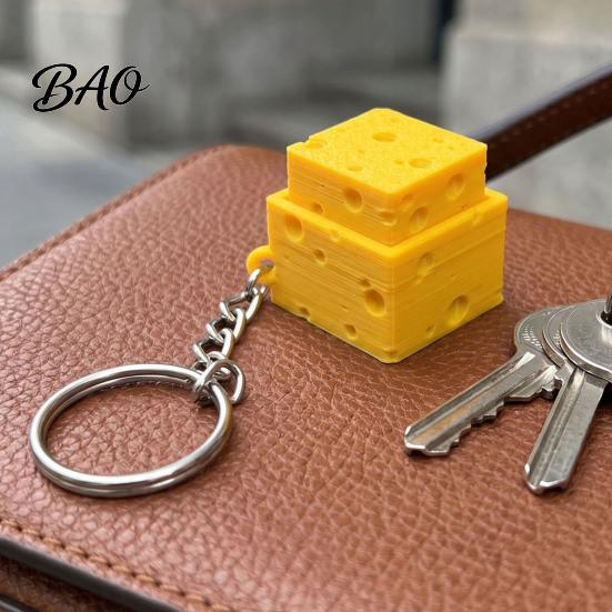 3D Printed Cheese Toy Simulated Fidget Clicker Keychain, Cube Finger Clicker, Fingertip Anxiety Stress Relief Push Button for Office Classroom Shaped