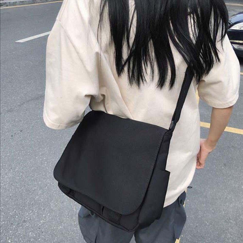 Large Capcity Messenger Bag Korean Style Simple Shoulder Bag Portable Solid Nylon Bag  Travel