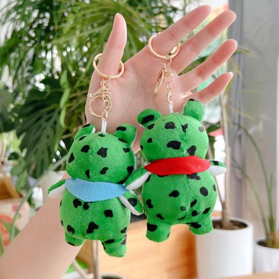 Plush Cartoon Frog Keychain Blue Red Scarf Stuffed Frog Car Key Ring Backpack School Bag Charm Purse Pendant Hanging Decoration Ornament