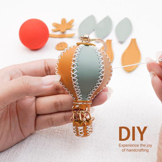 DIY Faux Leather Craft Kit Handmade Hot Air Balloon Keychain Fine Sewing Kit for Relaxing Crafting Experience