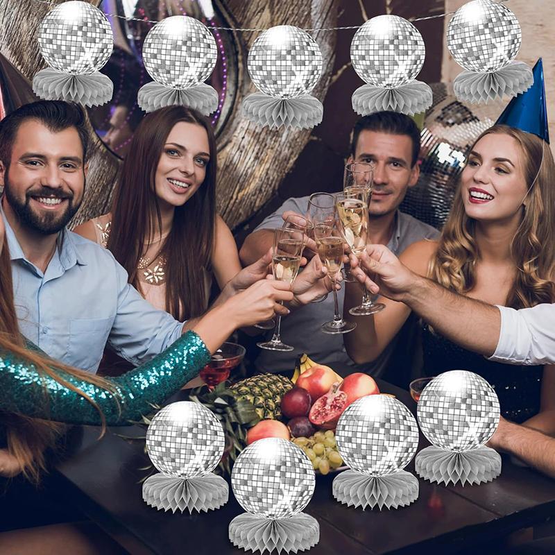 WTEMPO Party Table Central Decorations Silvery Honeycomb Ball Ornaments Three-dimensional Disco Ball Design Party Decorations